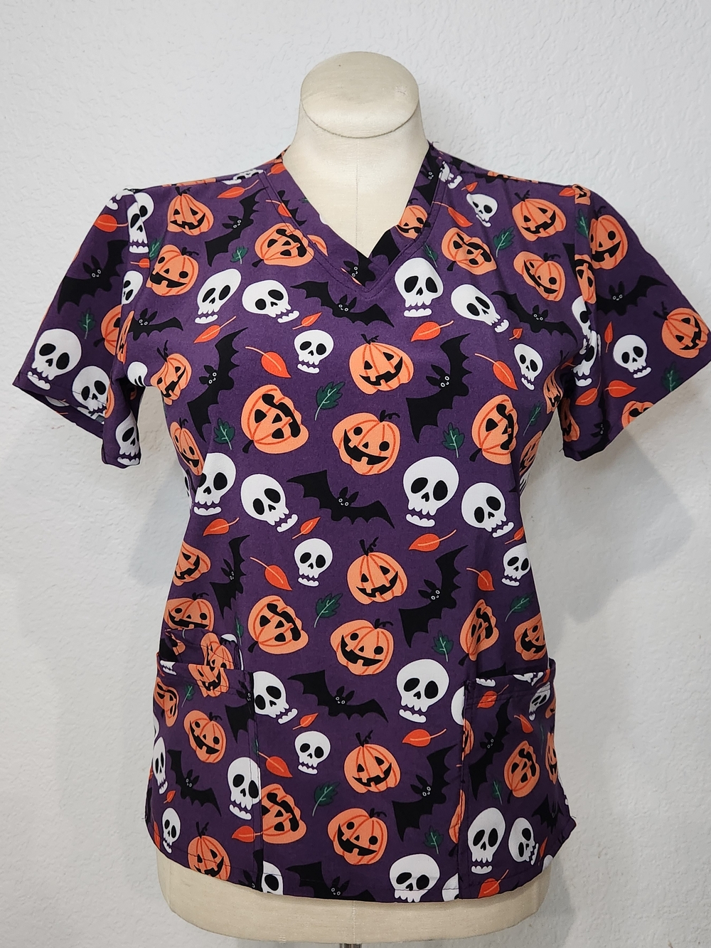 Kids Halloween Print Short Sleeve Top - Purple